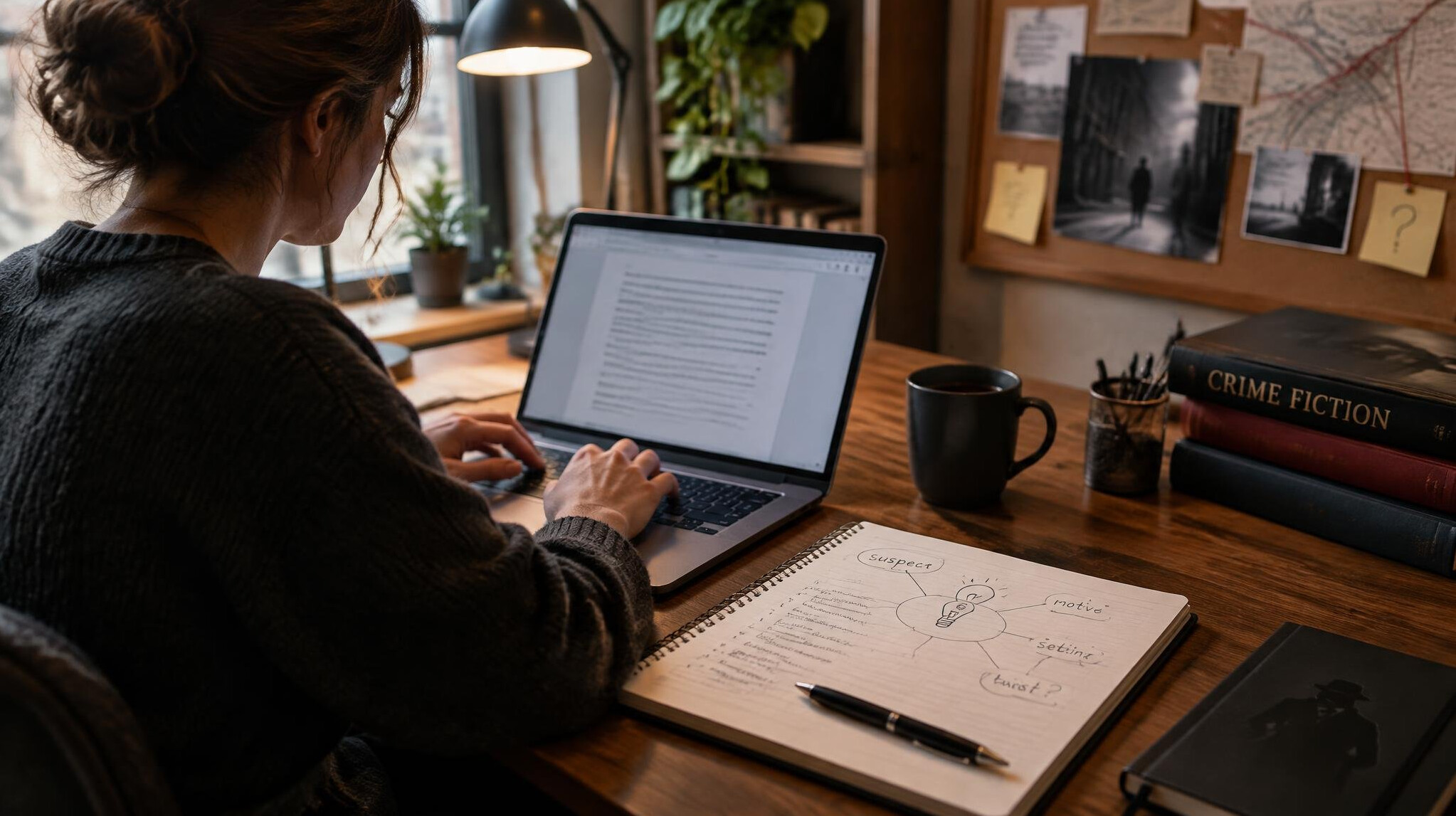 writer typing on laptop
